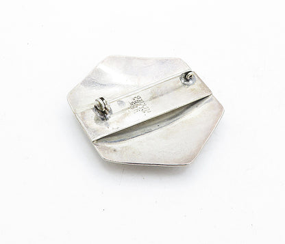 MEXICO 925 Silver  Vintage Black Onyx & Topaz Hexagon Shape Brooch Pin  BP2042
