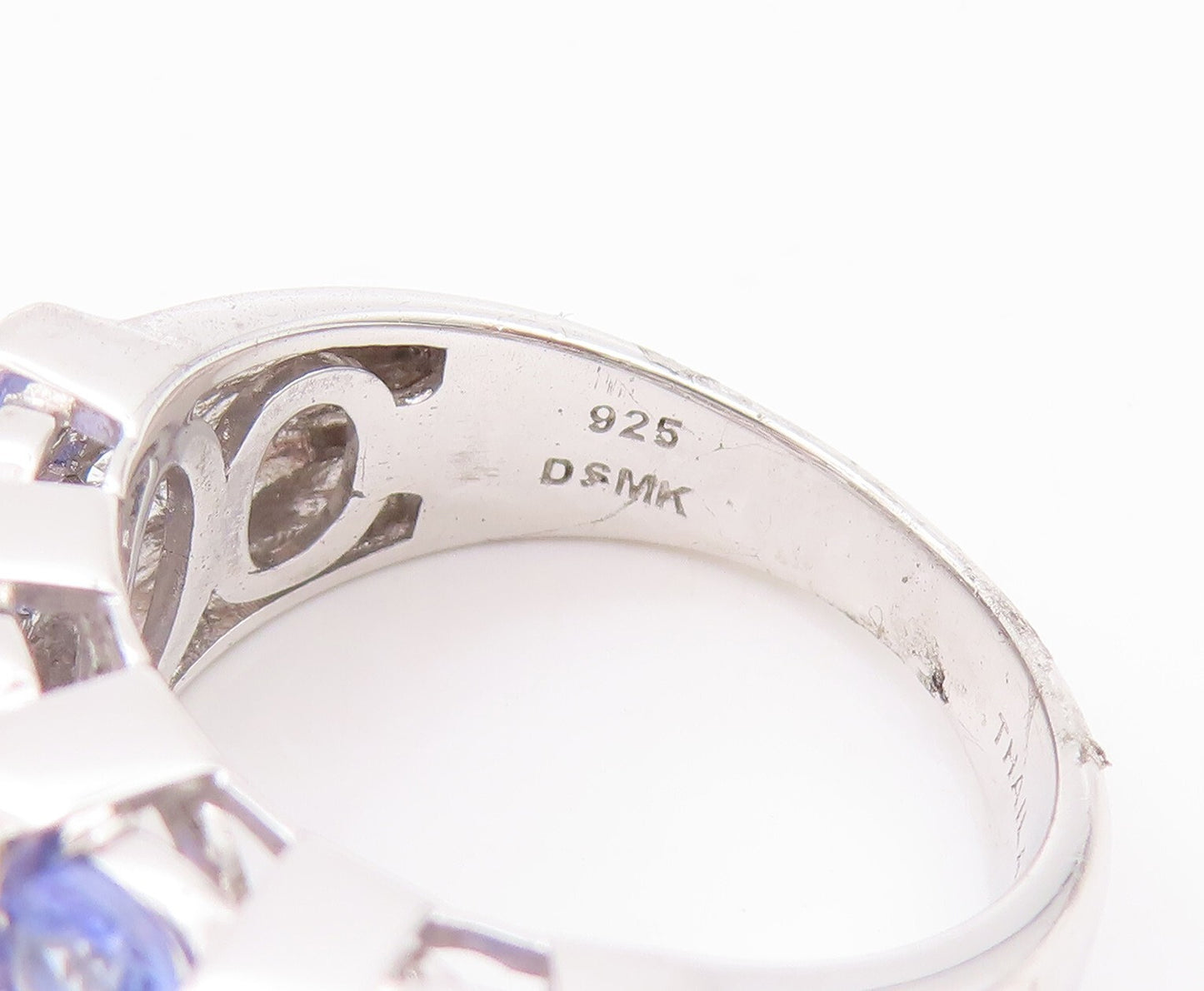 925 Sterling Silver Vintage Ring Square Cut Tanzanite & Sapphire Sz 7.5  RG29432