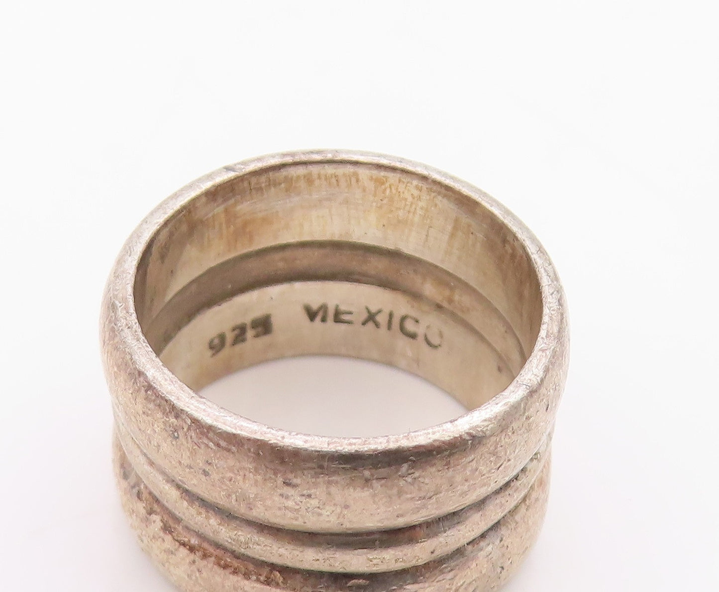 925 Sterling Silver Vintage Ring MEXICO Modernist Grooved Band  Sz 6  RG36301
