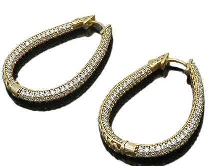 925 Sterling Silver  Vintage Cubic Zirconia U Shape Hoop Earrings  EG9858