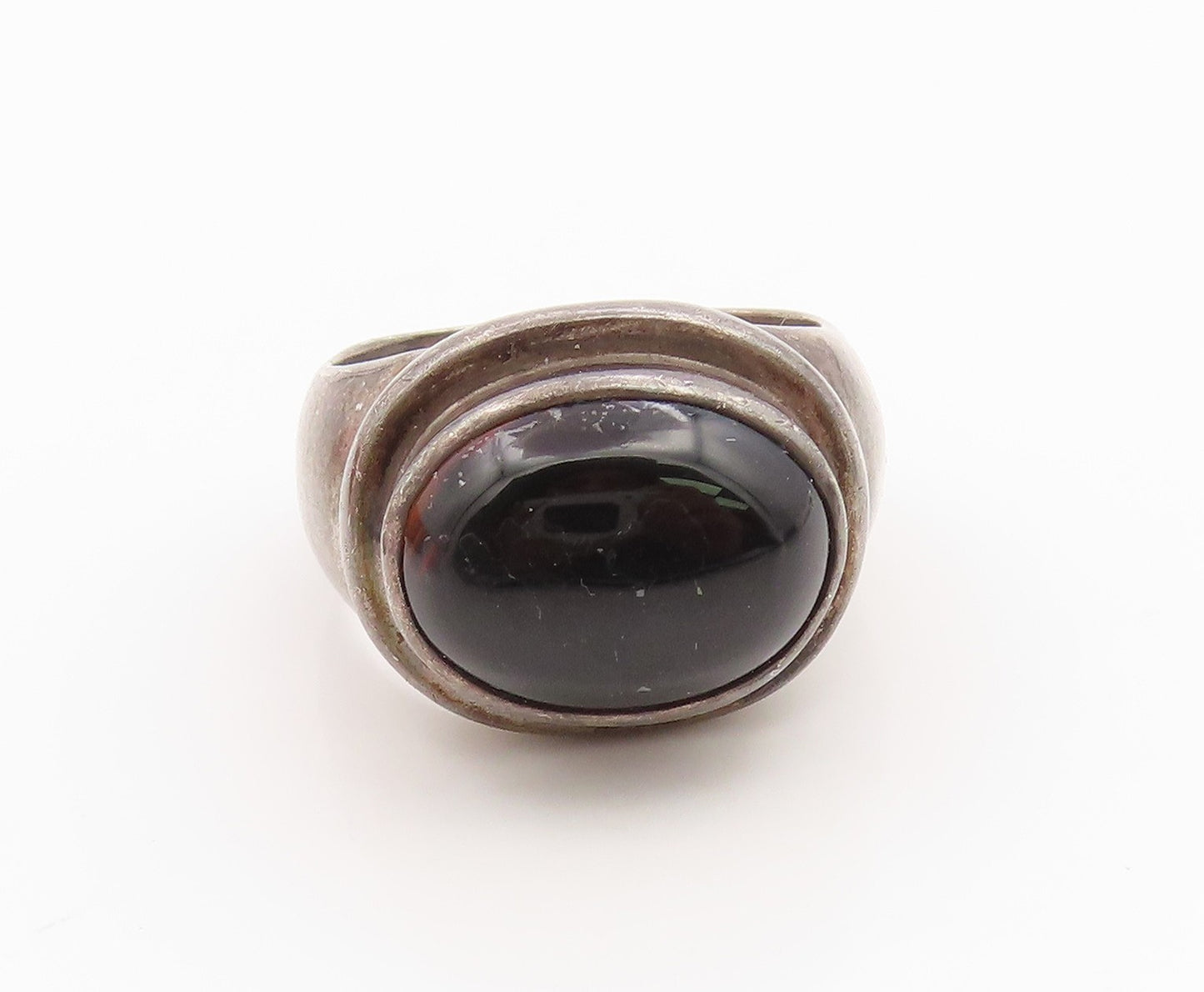 925 Sterling Silver Vintage Ring ESPO SIG Cabochon Onyx Band  Sz 10  RG36258