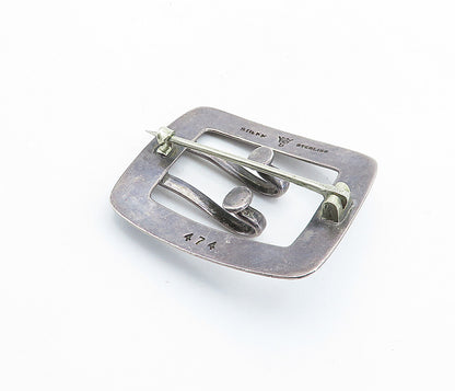 STIEFF 925 Silver  Vintage ERR Etched Initials Belt Buckle Brooch Pin  BP2417