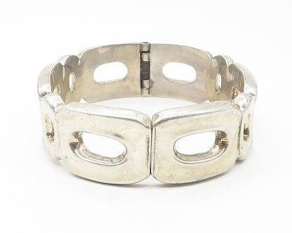 MEXICO 925 Sterling Silver  Vintage Solid Cutout Hinge Bangle Bracelet BT4558
