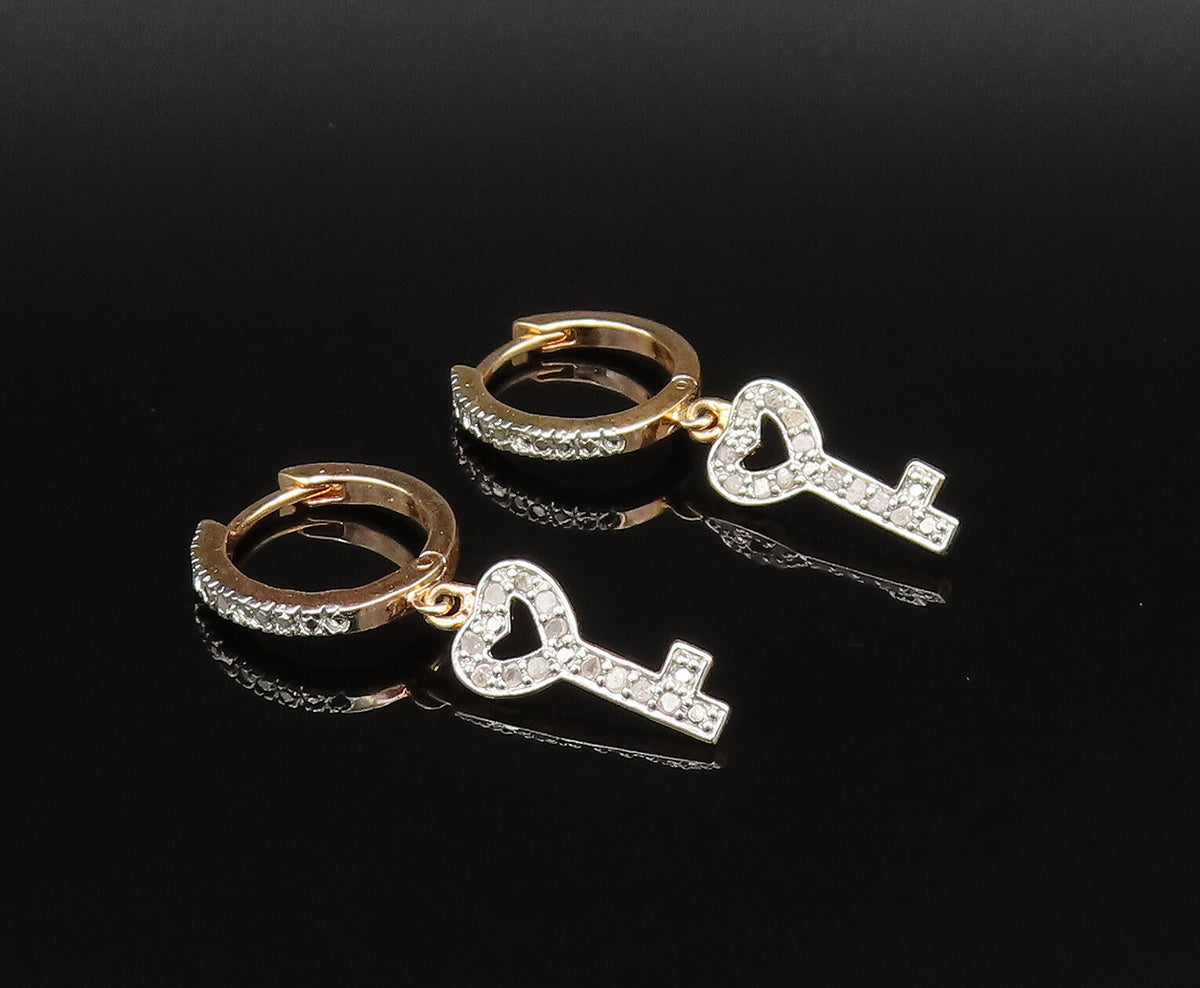 925 Silver  Vintage Gold Plated Genuine Diamonds Love Key Earrings  EG12071