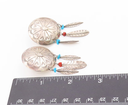 925 Sterling Silver Vintage Earrings SOUTHWESTERN Turquoise Feathers EG13530