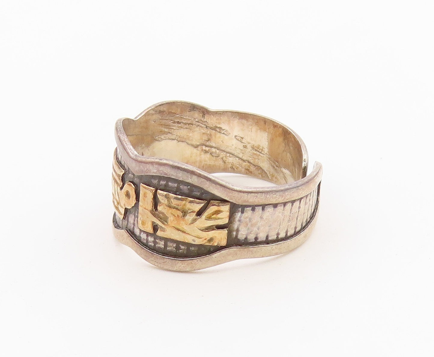 18k Gold & 925 Sterling Silver Vintage Ring Storyteller Band  Sz 7.5  RG36473