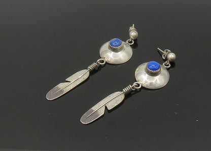 NAVAJO 925 Silver  Vintage Lapis Lazuli Feather Dangle Earrings  EG11215