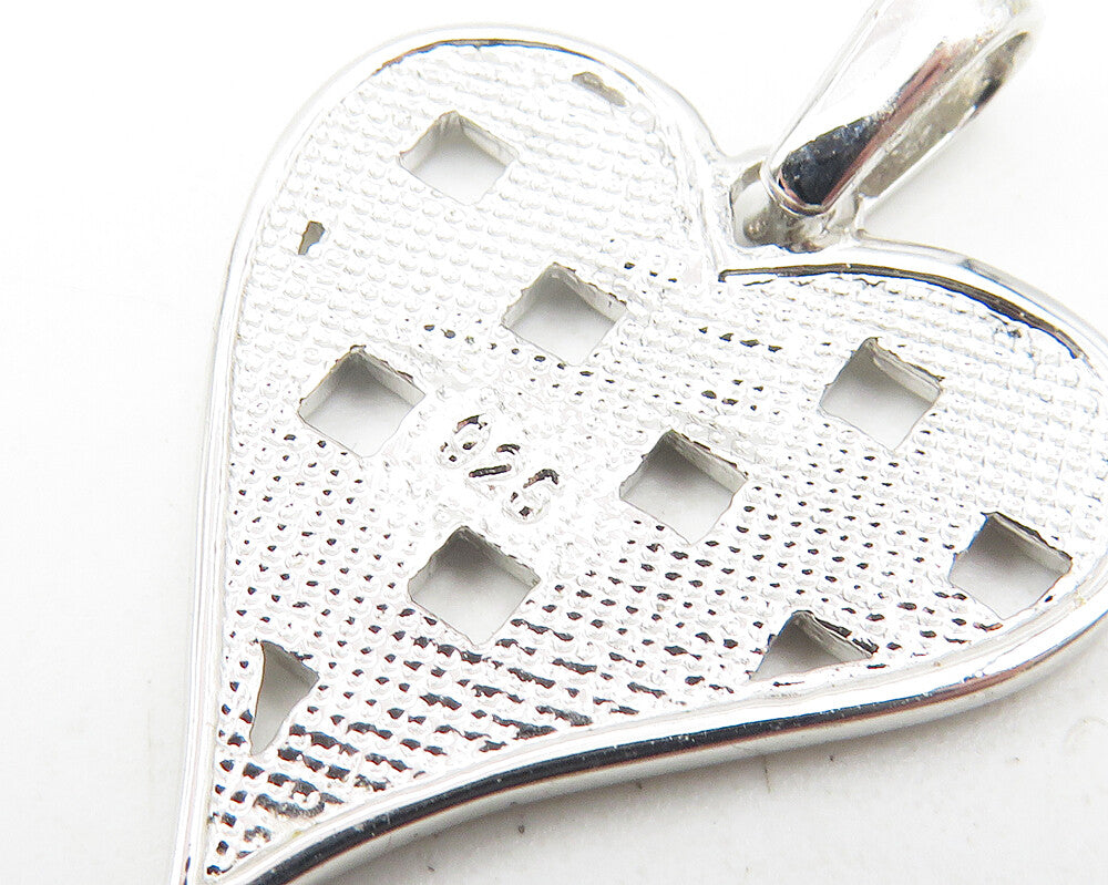 925 Sterling Silver  Shiny Polished Basket Weaved Love Heart Pendant  PT8874