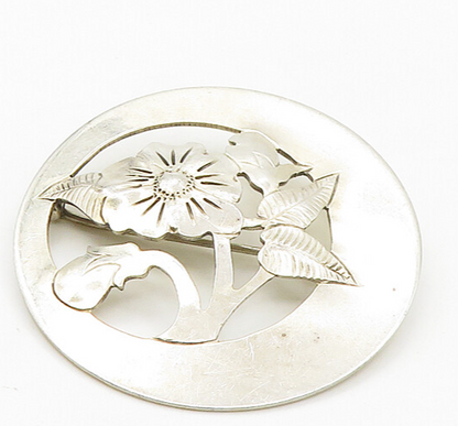 DESIGNER 925 Sterling Silver  Vintage Shiny Etched Floral Brooch Pin  BP6996