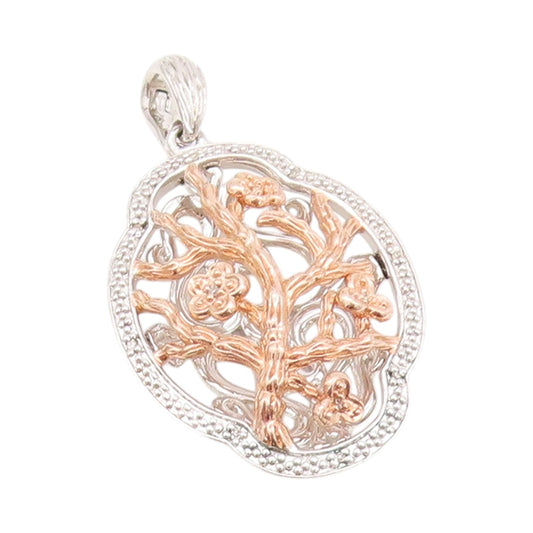 925 Sterling Silver Vintage Pendant Rose Gold Plated CZ Brutalist Cut  PT24290