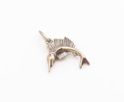 925 Sterling Silver  Vintage Petite Swordfish Motif Drop Pendant  PT17872