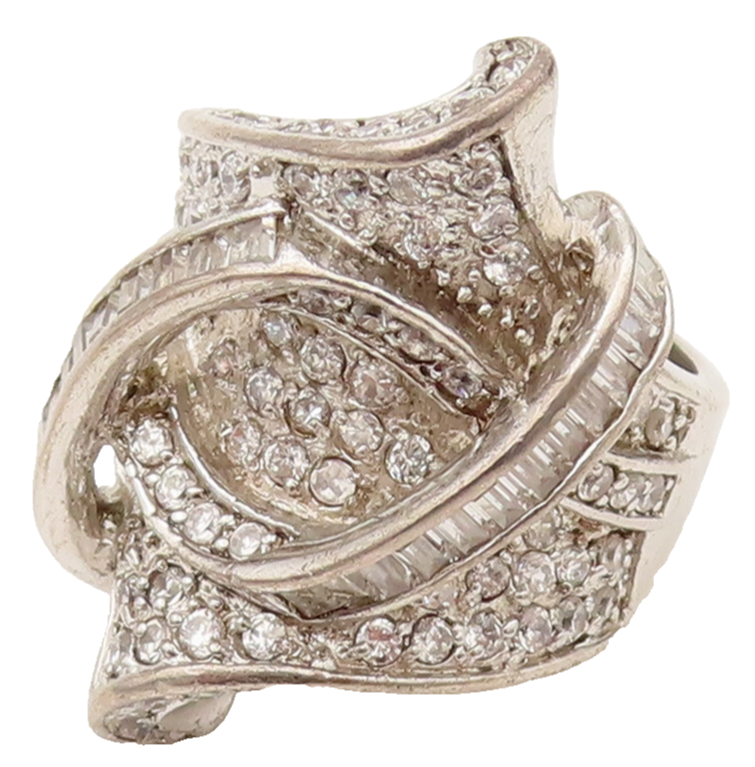 925 Silver  Vintage Multi Cubic Zirconia Modernist Knot Ring Sz 7  RG26380