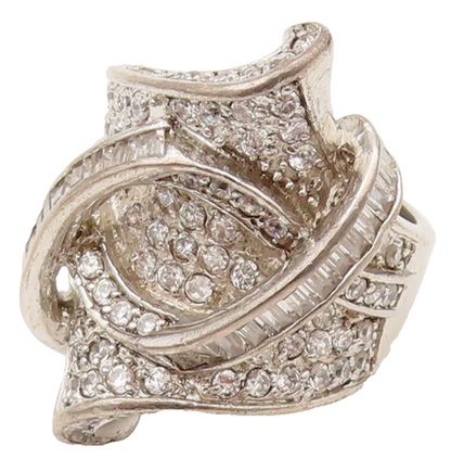 925 Silver  Vintage Multi Cubic Zirconia Modernist Knot Ring Sz 7  RG26380