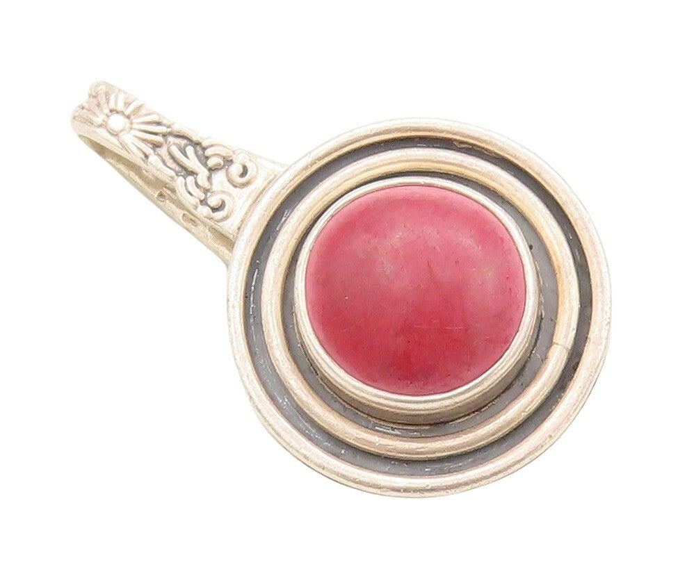 925 Sterling Silver Vintage Tie Clip Floral Carved Red Gemstone Grooved  TR3810