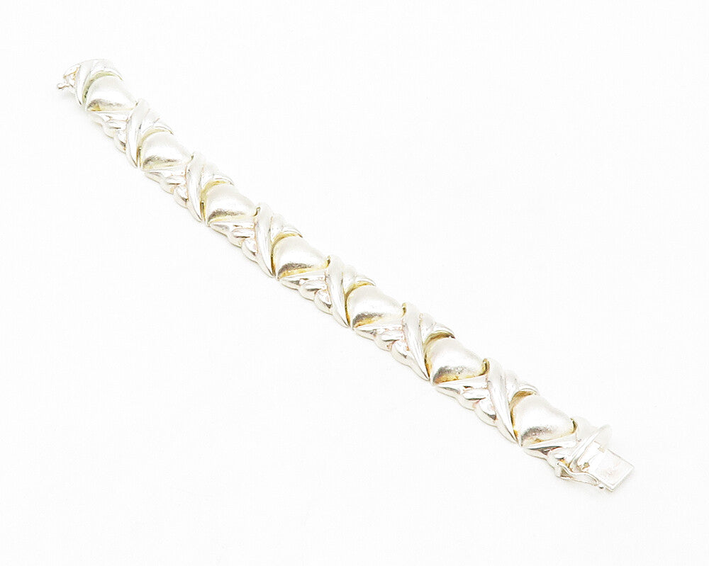 925 Sterling Silver  Shiny XO Hugs & Kisses Heart Link Chain Bracelet  BT5189