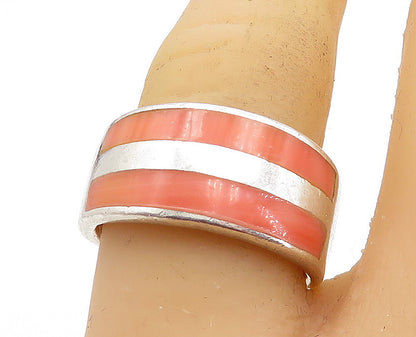 925 Sterling Silver Vintage Rhodochrosite Striped Band Ring Sz 7.5 RG6497