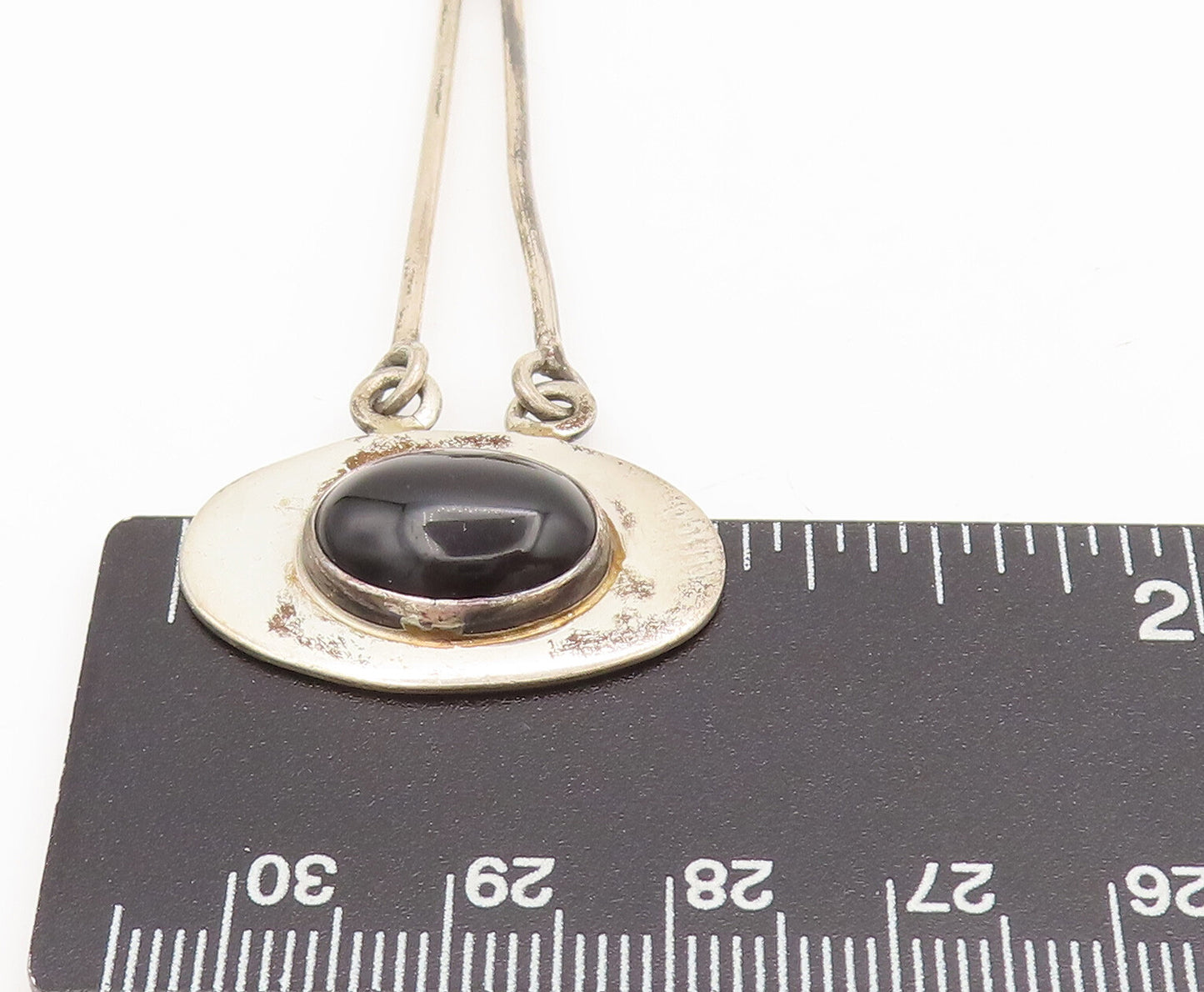 MEXICO 925 Silver  Vintage Pendulum Drop Turquoise & Onyx Earrings  EG12541