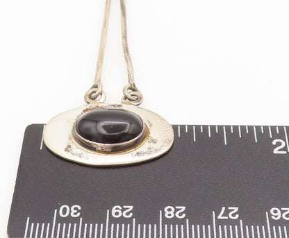 MEXICO 925 Silver  Vintage Pendulum Drop Turquoise & Onyx Earrings  EG12541