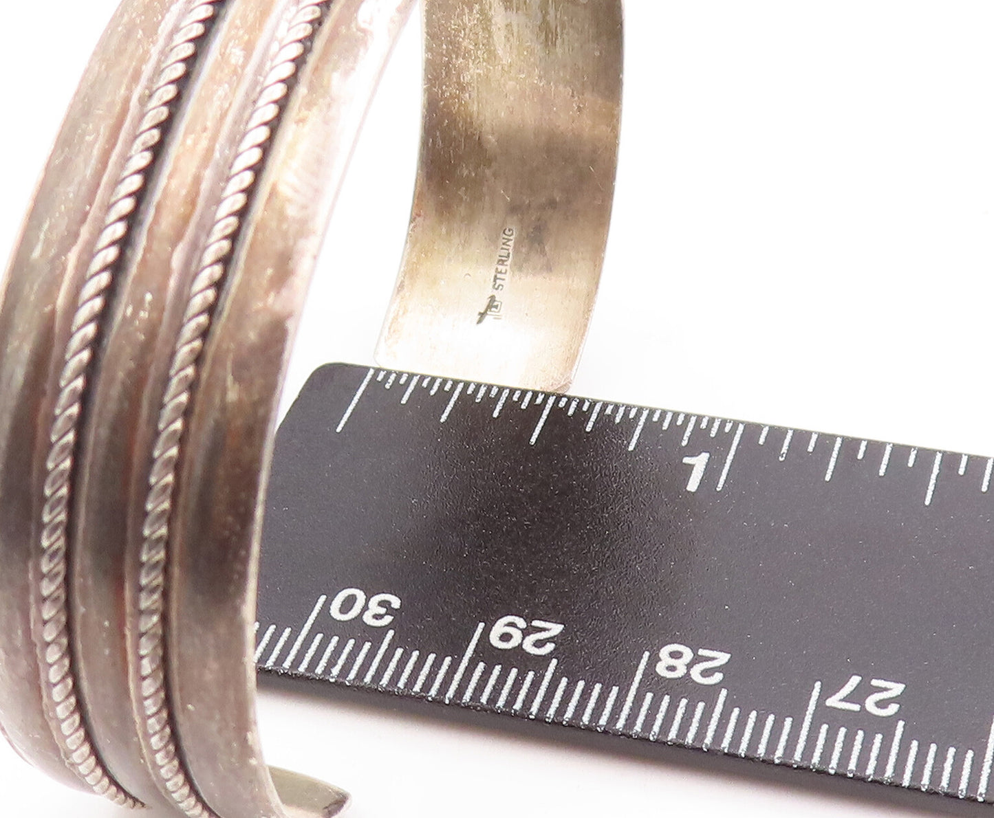 925 Sterling Silver Vintage Bracelet POST BELL Southwestern Twisted Rope BT10511
