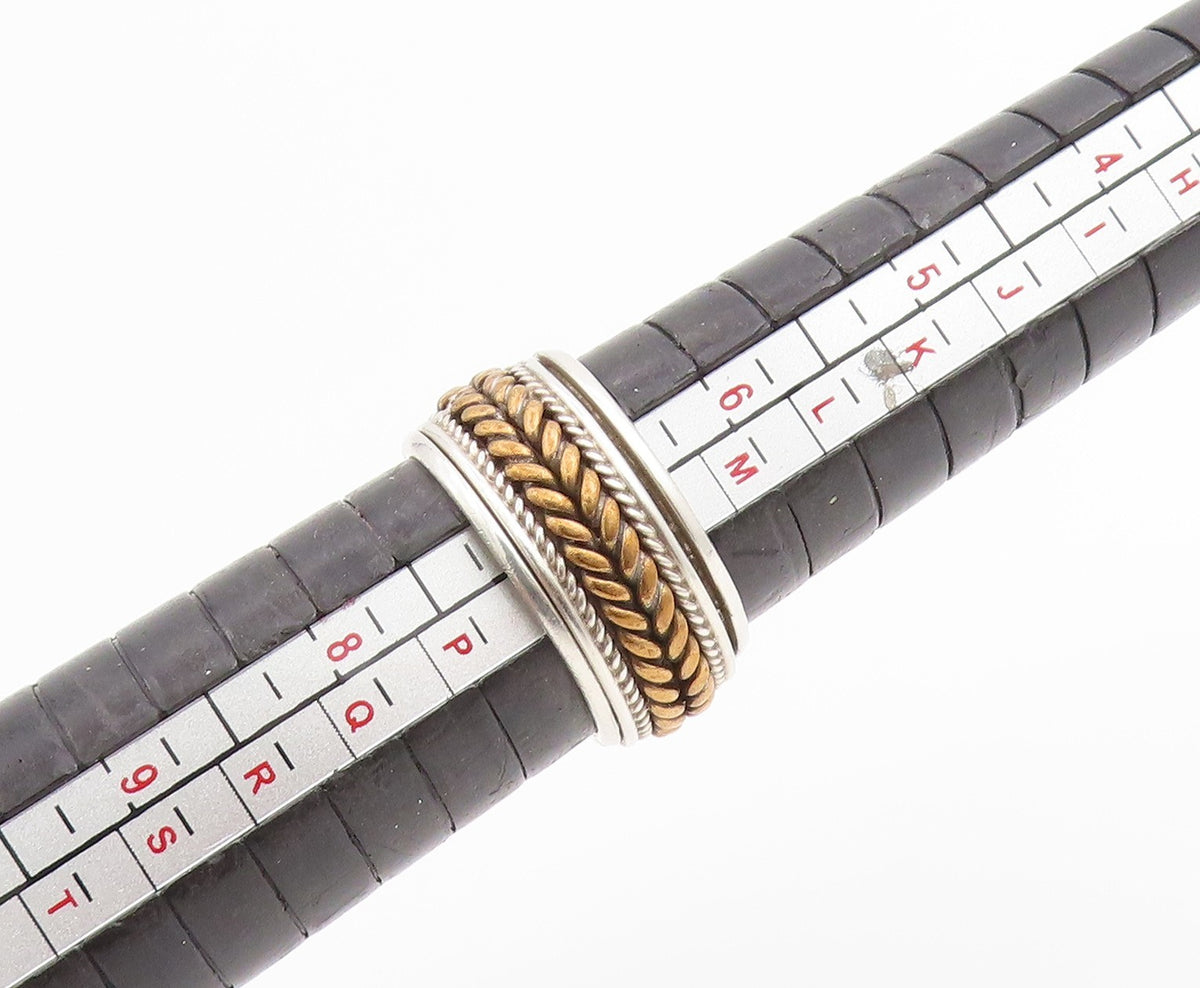 925 Sterling Silver Vintage Ring Two Tone Braided Spinning Band  Sz 7  RG33898