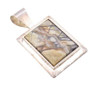 925 Sterling Silver Vintage Pendant DTR JAY KING Rectangular Marble  PT23641