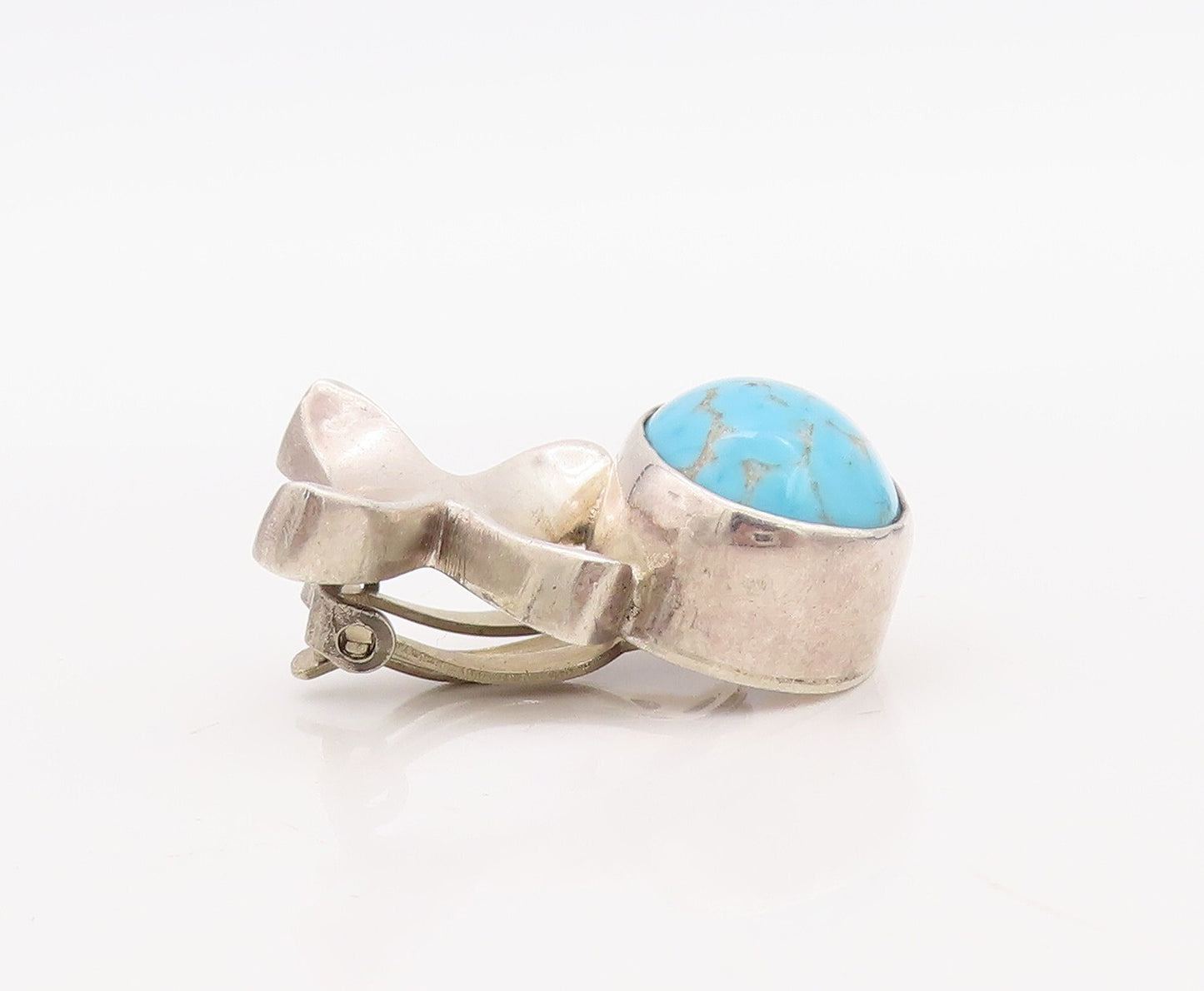 925 Sterling Silver Vintage Earrings Solid Cutout X & Oval Turquoise  EG13194