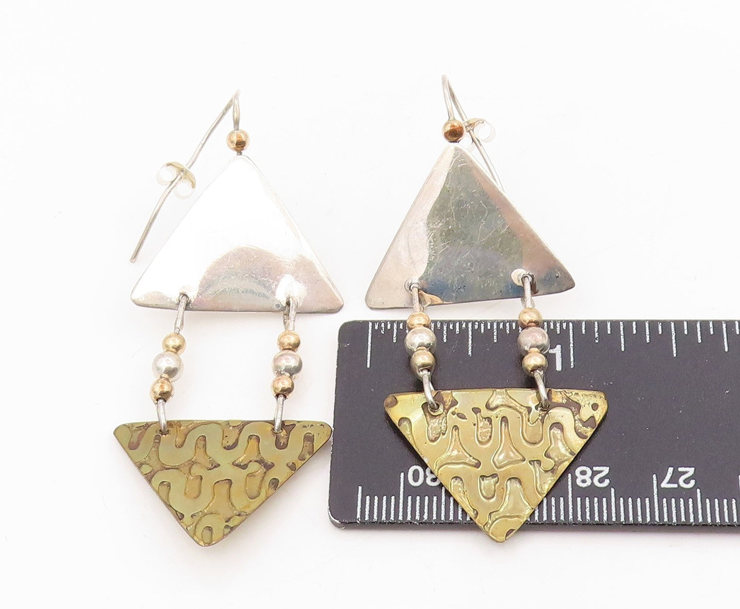 925 Sterling Silver Vintage Earrings JANE EDSALL Two Tone Triangle Drop  EG13891