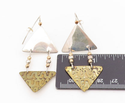 925 Sterling Silver Vintage Earrings JANE EDSALL Two Tone Triangle Drop  EG13891