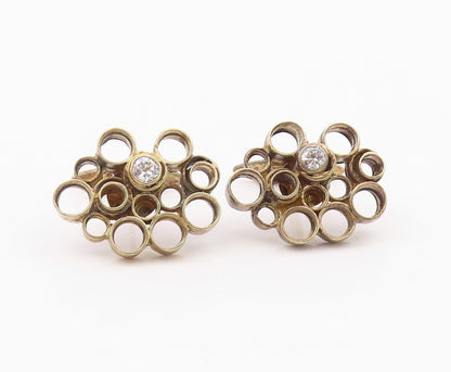 925 Sterling Silver  Vintage Cubic Zirconia Open Circles Cufflinks  TR2657