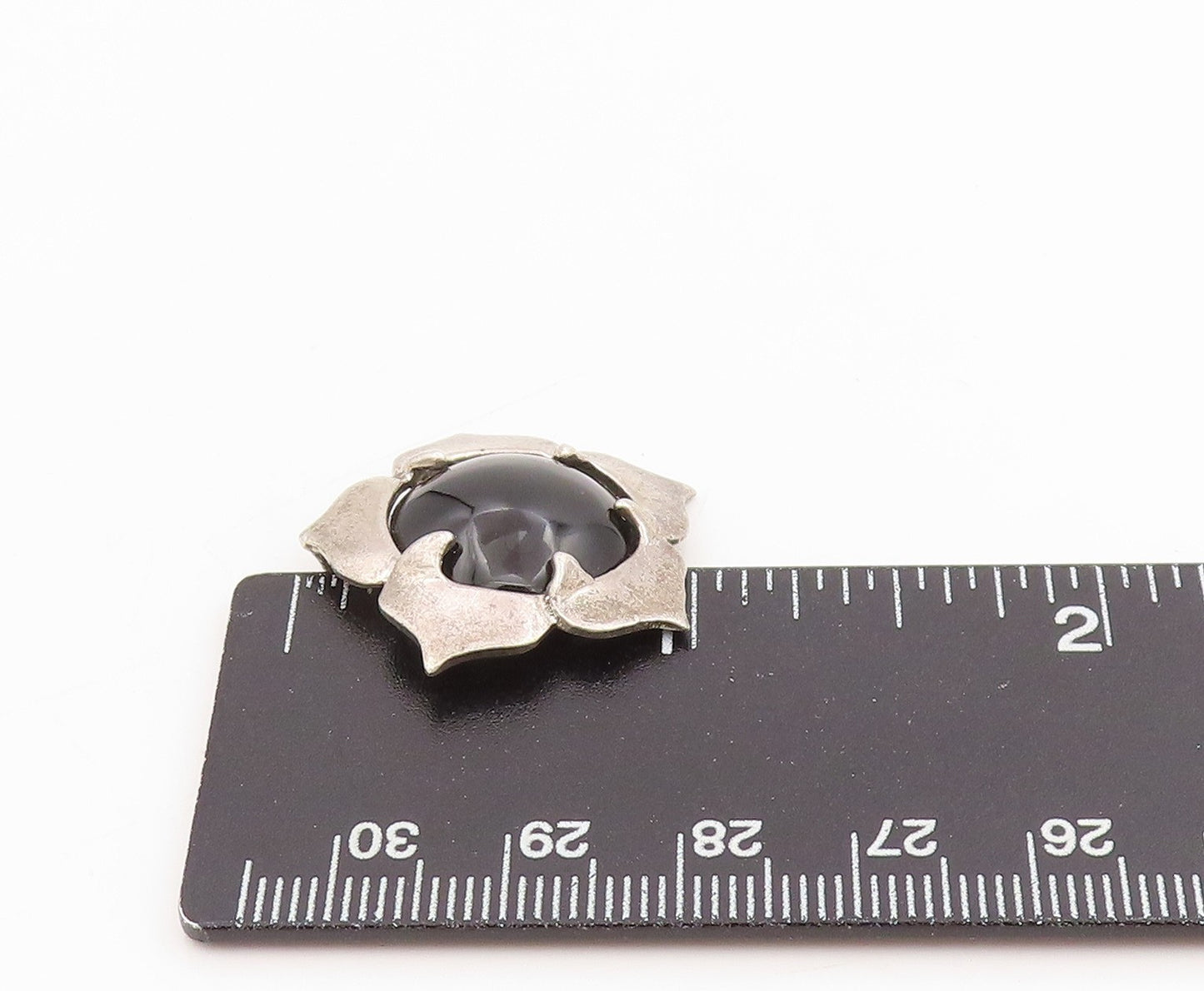 925 Sterling Silver Vintage Pendant Cabochon Onyx Floral Petal Charm  PT25486