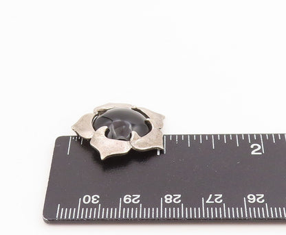 925 Sterling Silver Vintage Pendant Cabochon Onyx Floral Petal Charm  PT25486