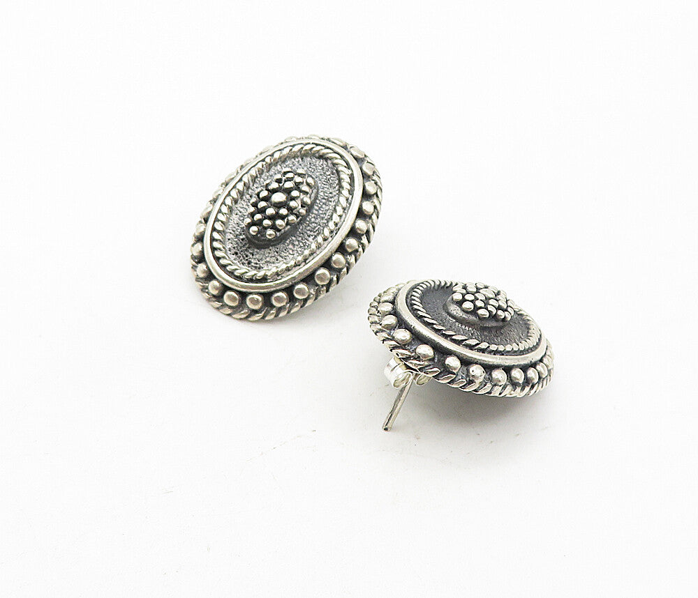 MEXICO 925 Sterling Silver  Vintage Two Tone Oval Twist Drop Earrings  EG3844