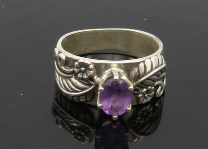 CAROLYN POLLACK 925 Silver  Vintage Amethyst Floral Band Ring Sz 9  RG21089