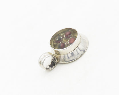 925 Sterling Silver  Vintage Petite Red Stones Glass Art Pendant  PT14261