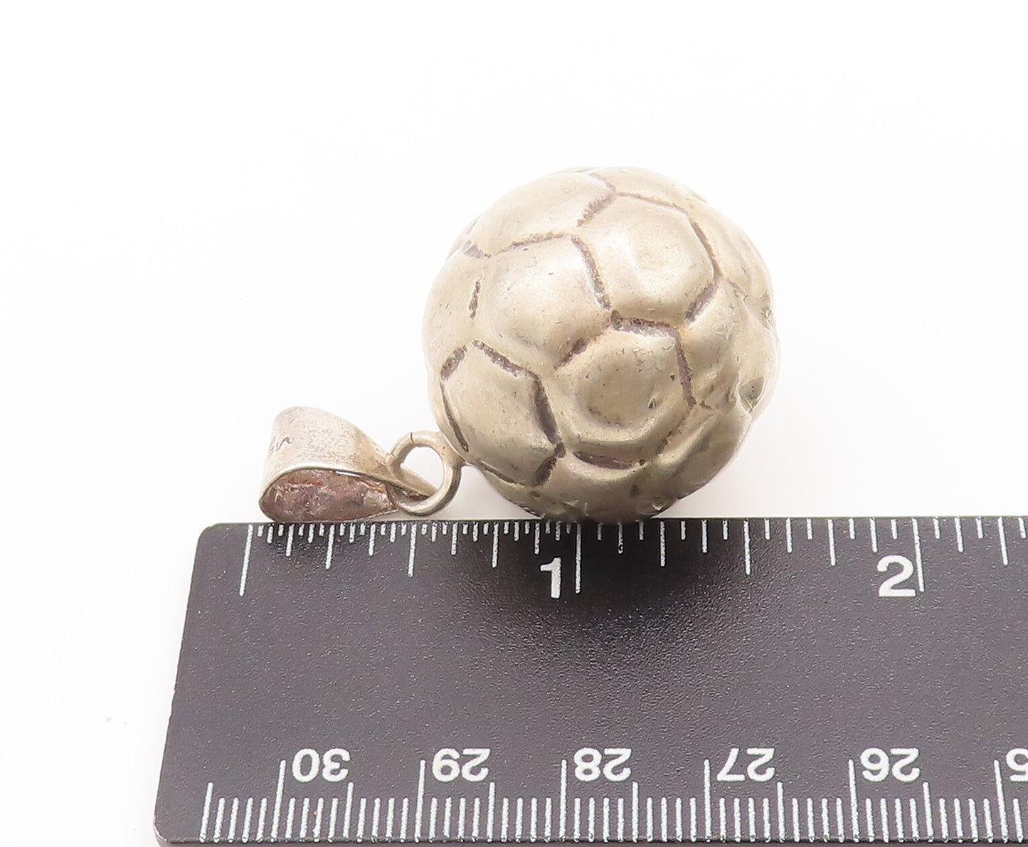 925 Sterling Silver Vintage Pendant MEXICO Puffed Football Jingles  PT22718