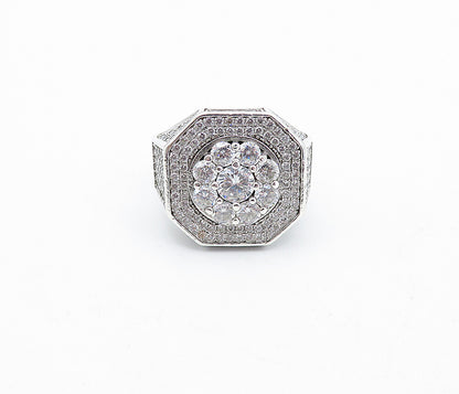 925 Sterling Silver  Vintage Large Cubic Zirconia Cocktail Ring Sz 11.5 RG4575