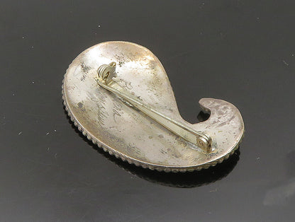 DESIGNER 925 Sterling Silver Vintage Beaded Edge Wave Motif Brooch Pin BP9376