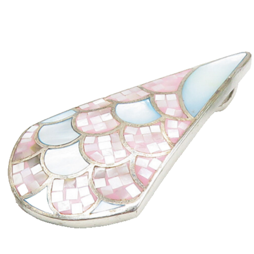 925 Sterling Silver  Inlaid Pink & Blue Mother Of Pearl Scales Pendant PT14092