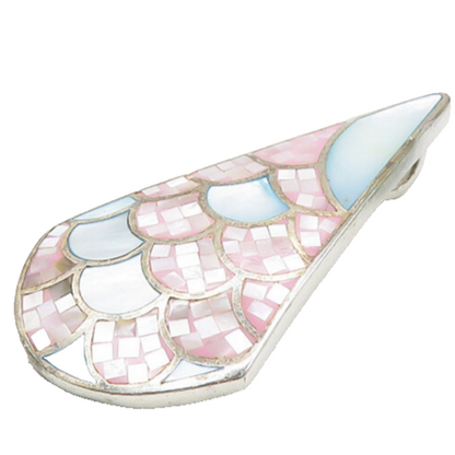 925 Sterling Silver  Inlaid Pink & Blue Mother Of Pearl Scales Pendant PT14092