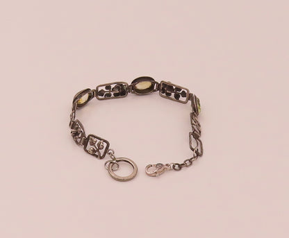 GERMANY 925 Silver  Vintage Rose & Leaf stencil Cutout Citrine Bracelet BT9839