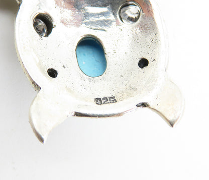 925 Sterling Silver  Vintage Turquoise & Cubic Zirconia Turtle Pendant  PT6067