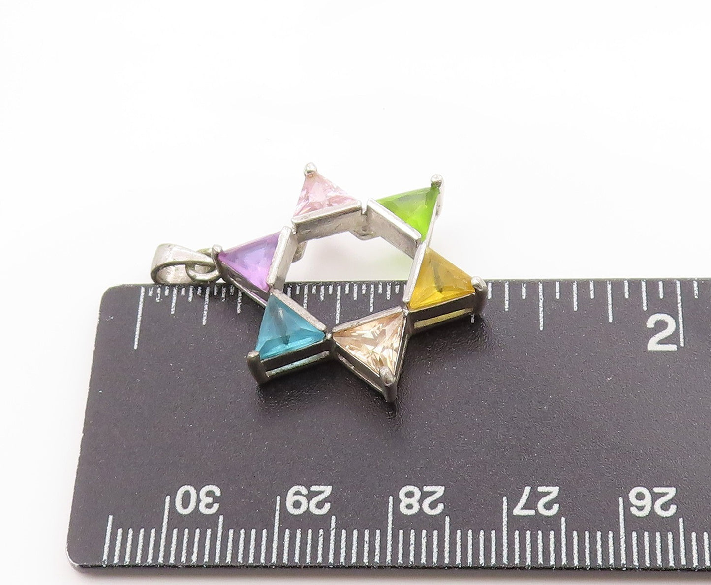 925 Sterling Silver Vintage Pendant Multi Gemstone Star Of David Charm  PT25045