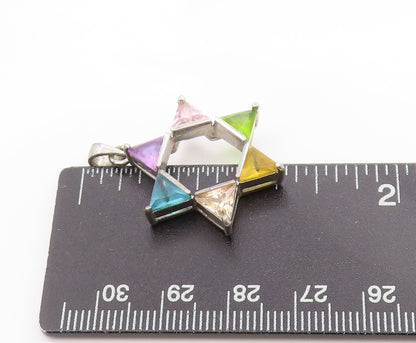 925 Sterling Silver Vintage Pendant Multi Gemstone Star Of David Charm  PT25045