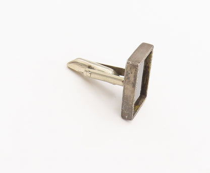 925 Sterling Silver  Vintage Rectangle Onyx Bulged Border Cuff Links  TR3550