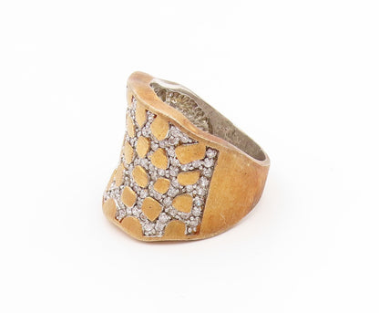 925 Sterling Silver Vintage Ring Gold Plated CZ Statement Band  Sz 9.5  RG35114