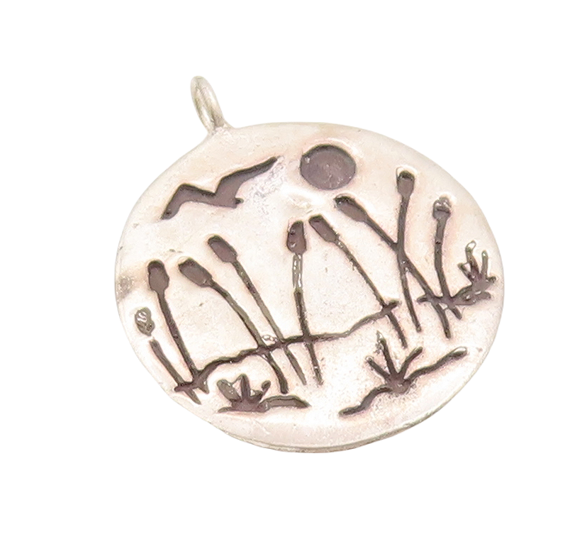 925 Sterling Silver Vintage Pendant Circular Slab Etched Landscape PT23471