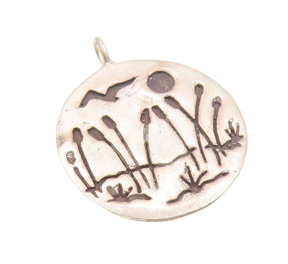 925 Sterling Silver Vintage Pendant Circular Slab Etched Landscape PT23471