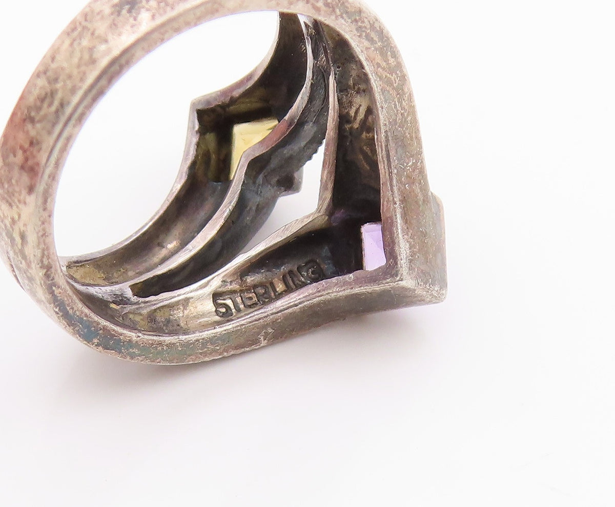 925 Sterling Silver Vintage Ring JUDITH JACK Amethyst & Citrine  Sz 6  RG33417