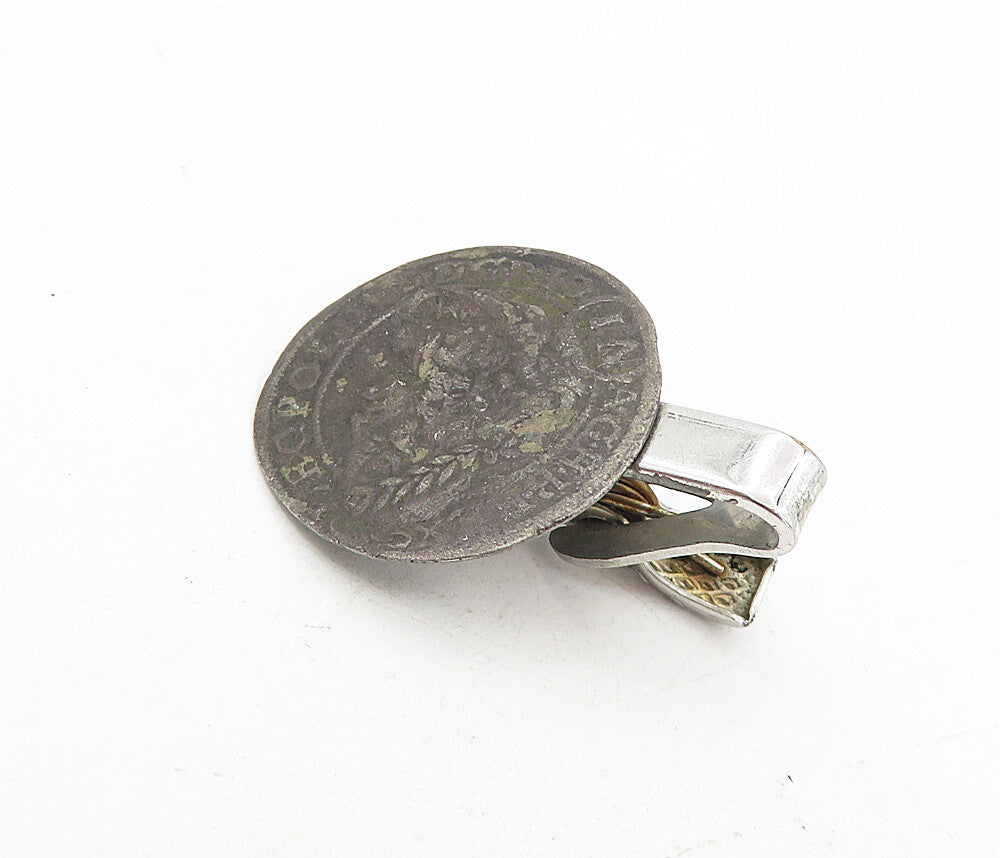 ROBBINS & CO. 925 Sterling Silver  Vintage Antique Oxidized Tie Clip  TR1396