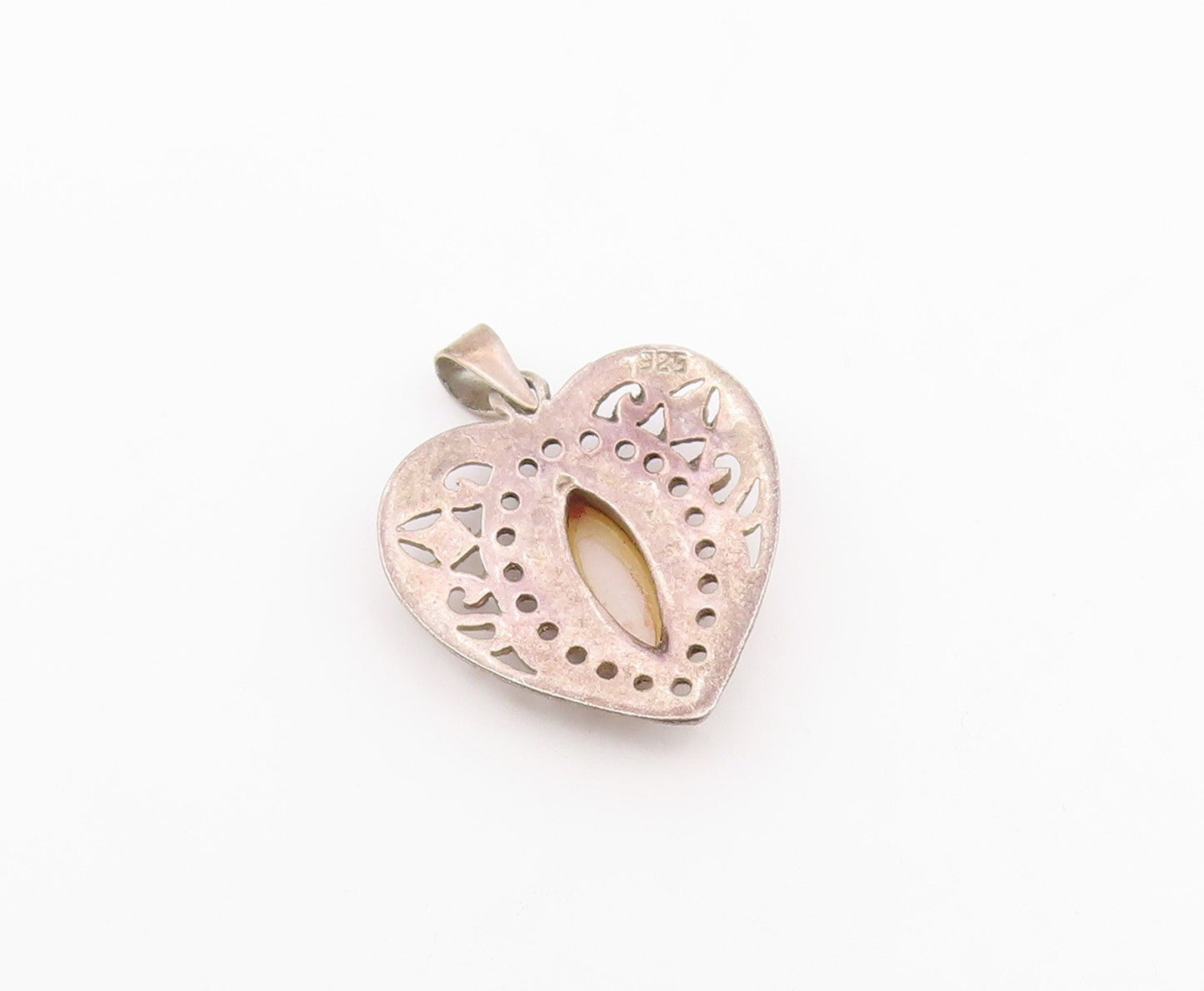 925 Sterling Silver  Vintage Mother Of Pearl Love Heart Pendant  PT17704